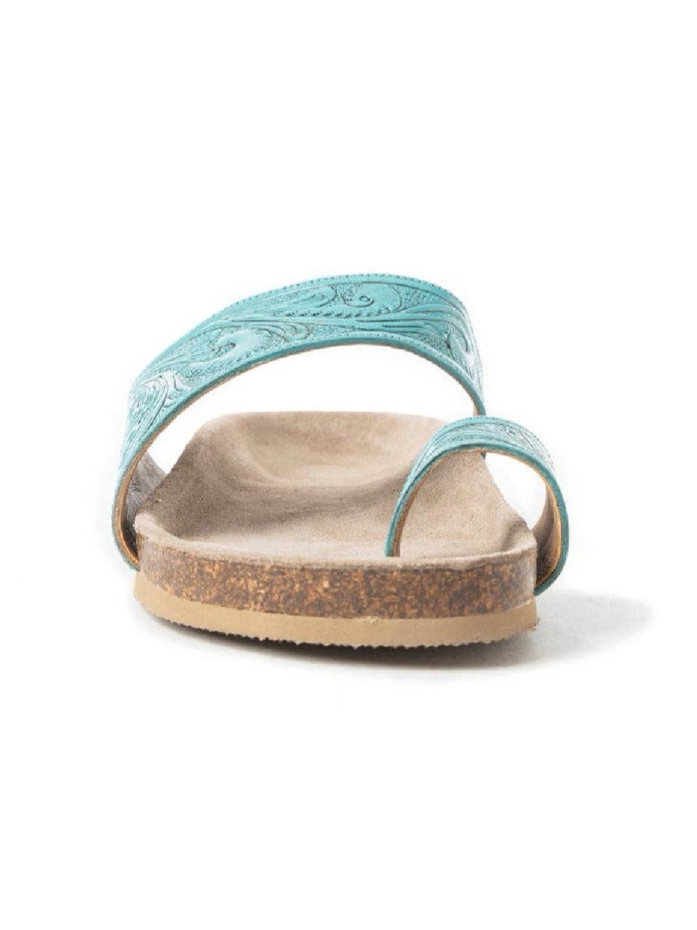 Myra Bag Turquoise Tooled Leather Slide Sandals - Picture 2 of 4